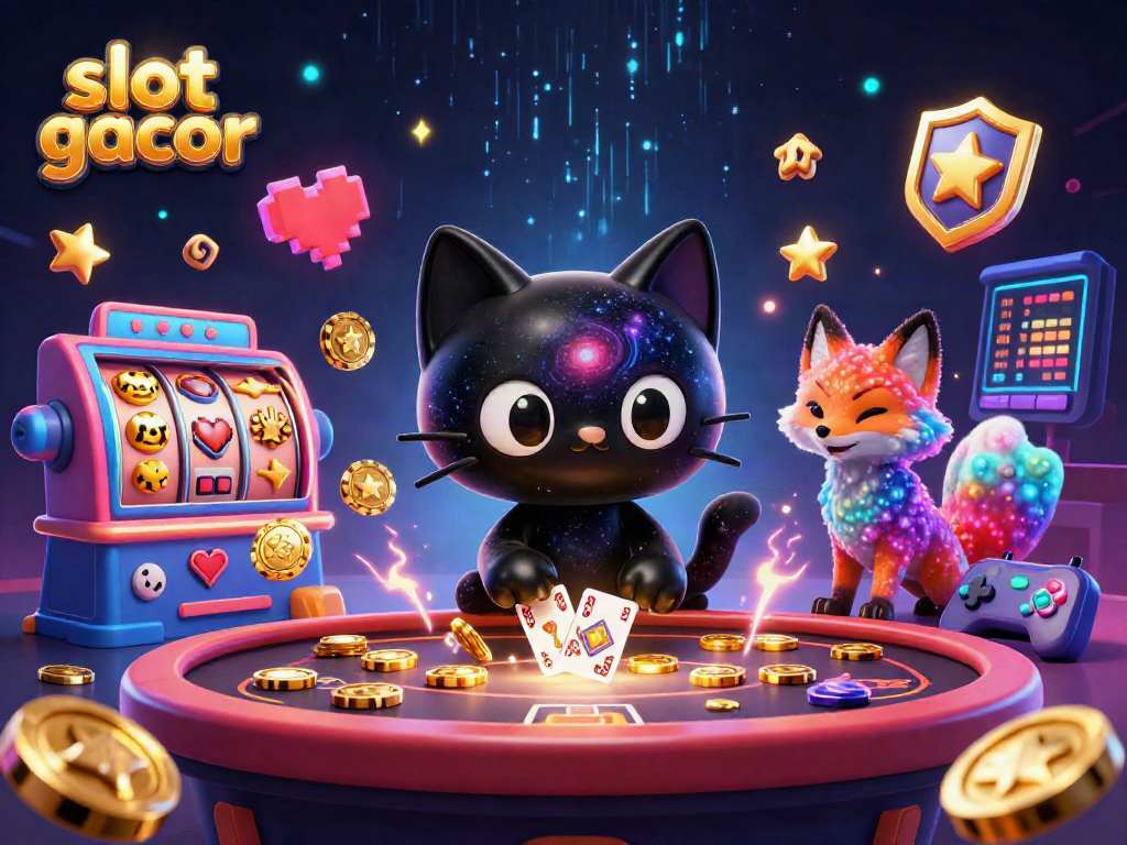 Game slot gacor dengan karakter lucu yang menarik chip emas dan kartu.