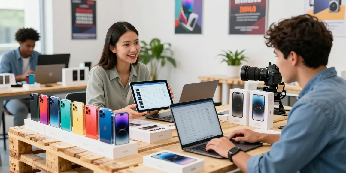 Engaged team analyzing Liquidation iPhone Pallets for Sale – 20 Units, focusing on high resale value inventory.