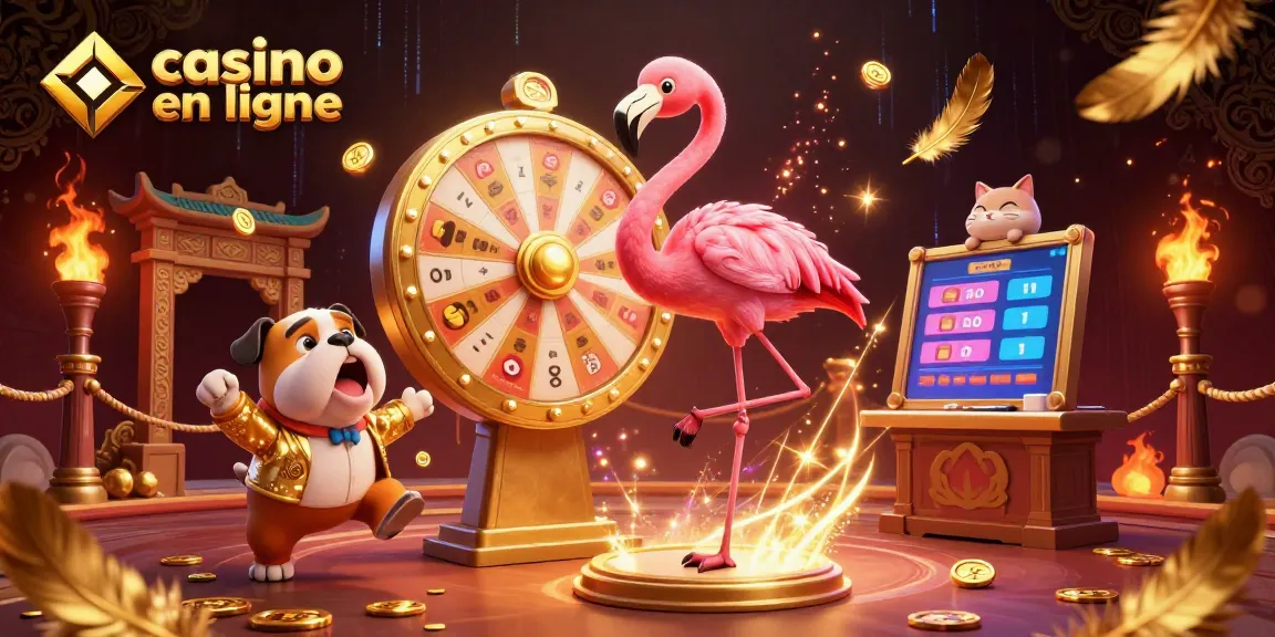 Casino en ligne : Animation d'une machine à sous avec des personnages festifs et des pièces dorées.