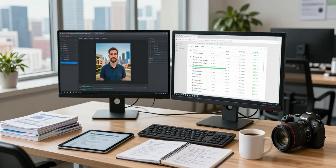 AI image detector tool in action, showcasing analysis of generated images in a modern office.