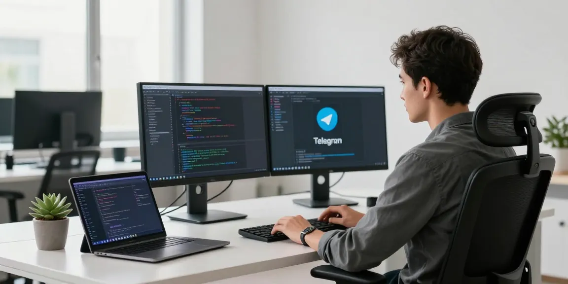 Developer coding the 纸飞机中文版 application in a sleek modern workspace with dual monitors and natural light.