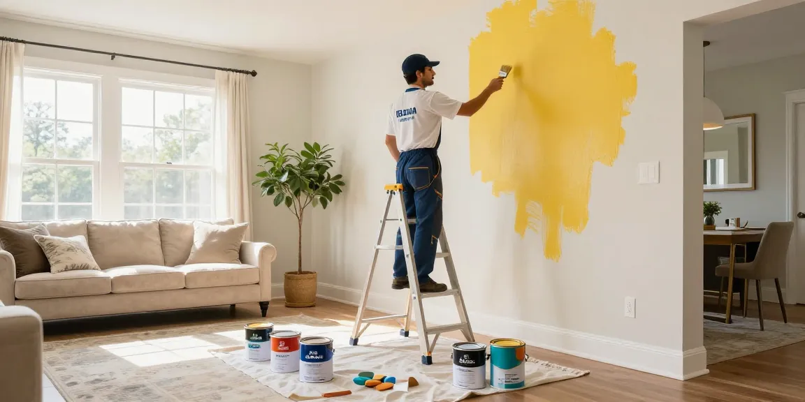 Residential painters Davidson County TN expertly revitalizing a Nashville living room with eco-friendly paint.