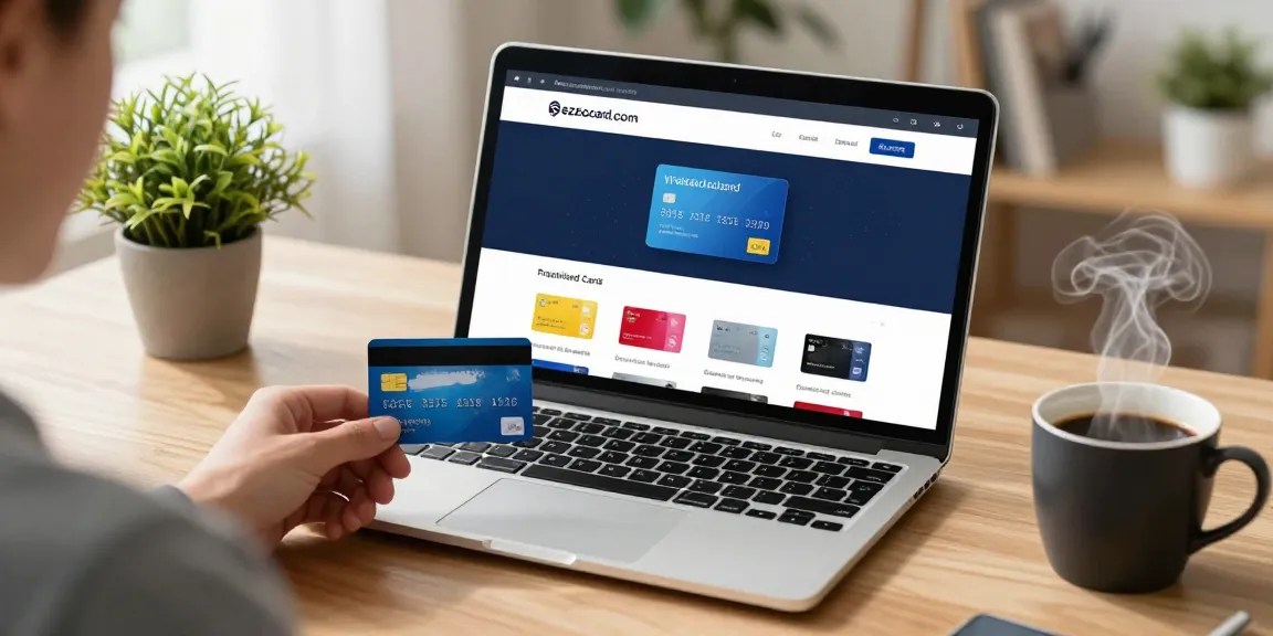 Seamless online shopping experience on ezzocard.com with virtual prepaid cards displayed on a laptop.