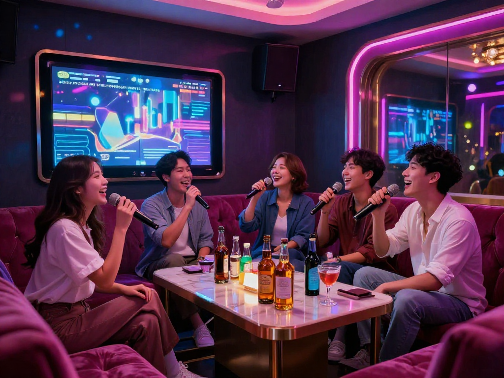 강남 엘리트에서 친구들과 즐거운 노래 시간을 보내는 모습
