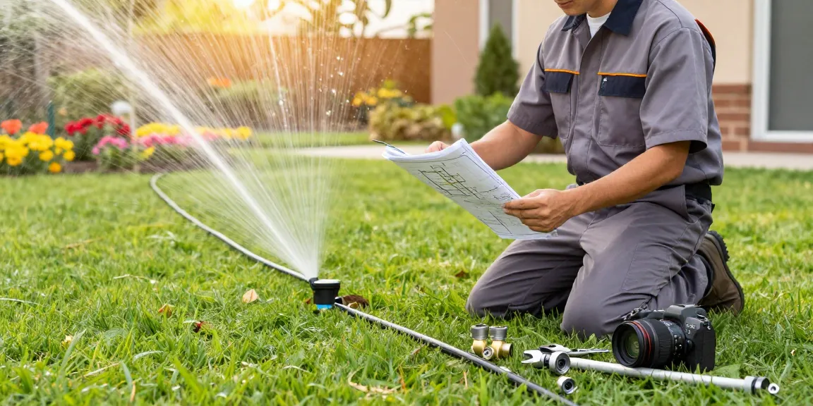 Professional Irrigation Services in Lake worth, TX, technician checking an efficient drip irrigation system in a lush garden.