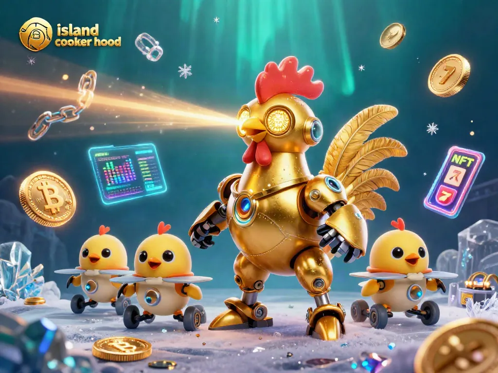 Engage your senses with an island cooker hood-themed casino scene featuring a golden rooster robot and vibrant slot elements.