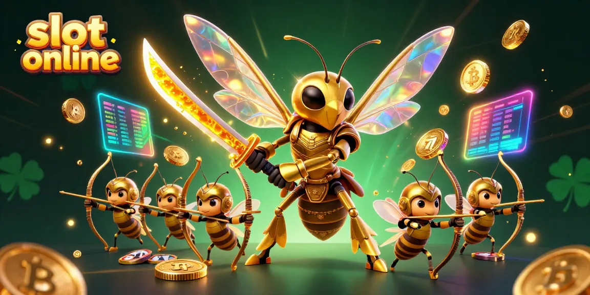 Engage in thrilling slot online action with a giant golden hornet character and vibrant game elements.