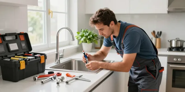 Professional plumber in London repairing a kitchen sink, showcasing expertise and quality service.