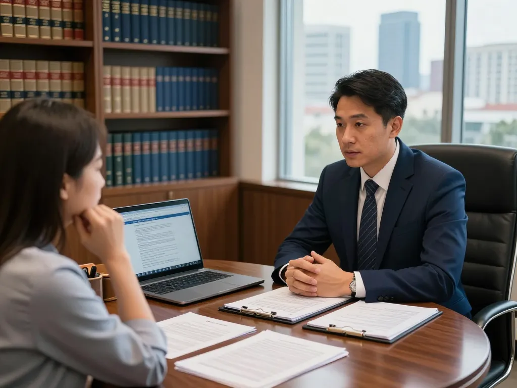 Orlando Personal Injury Lawyer assisting client in a law office, showing compassion and professionalism in a consultation.