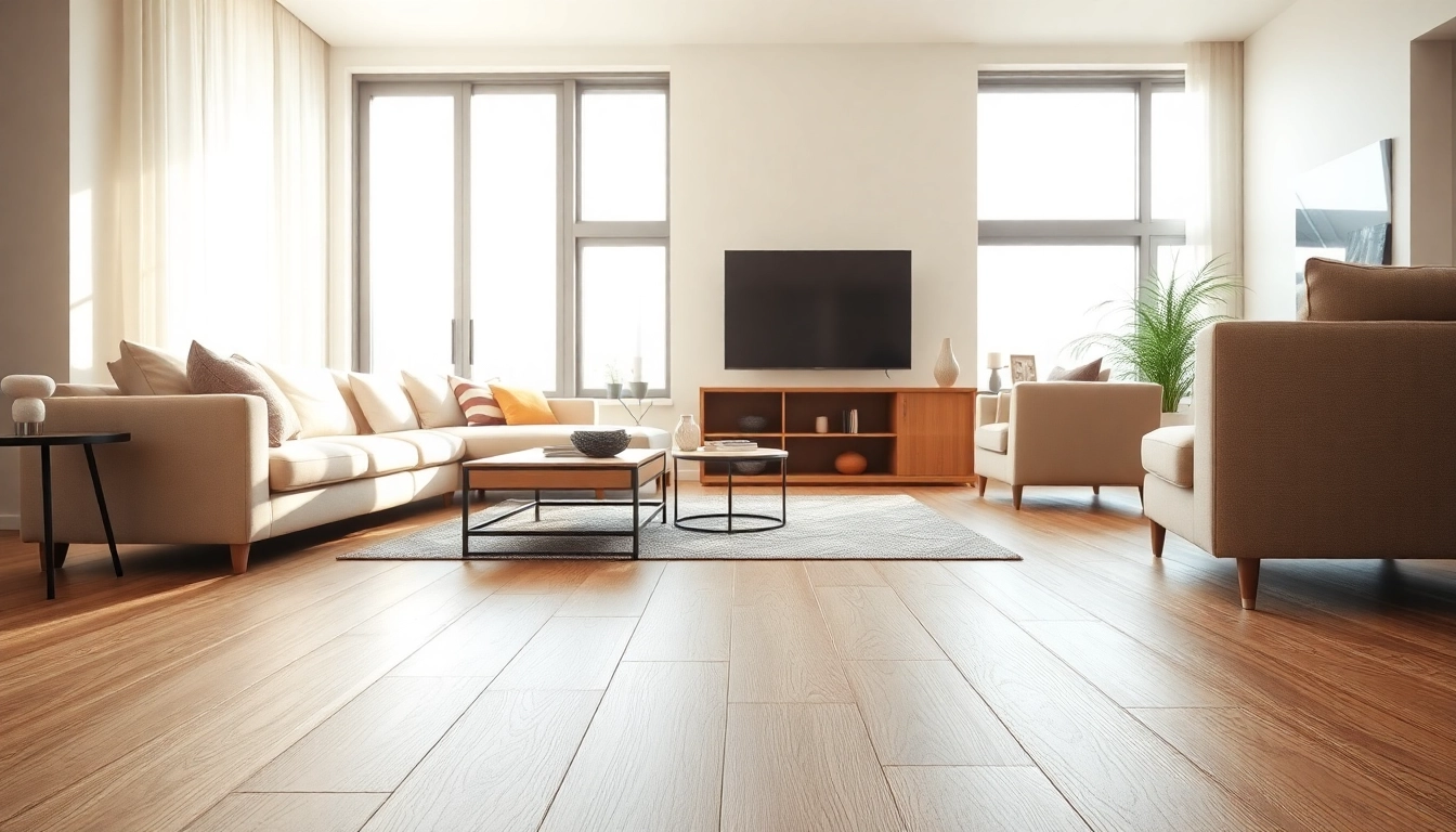 Showcasing elegant vinyl plank flooring in a modern living room setting with natural light.