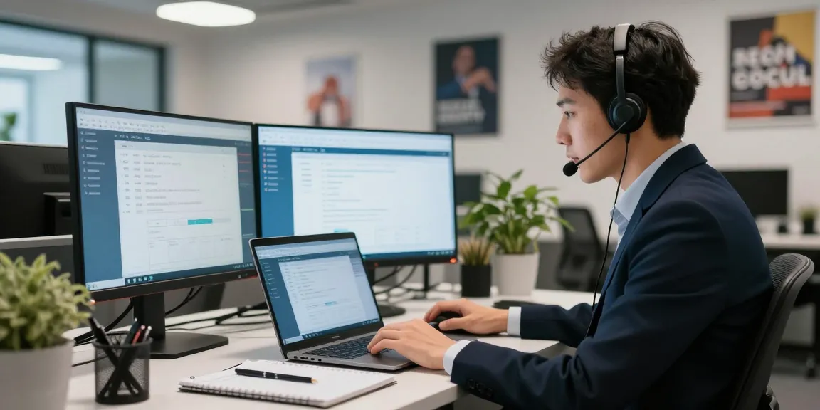 Telus-Technical-Support provided by a professional in a modern office, assisting clients through laptop troubleshooting.