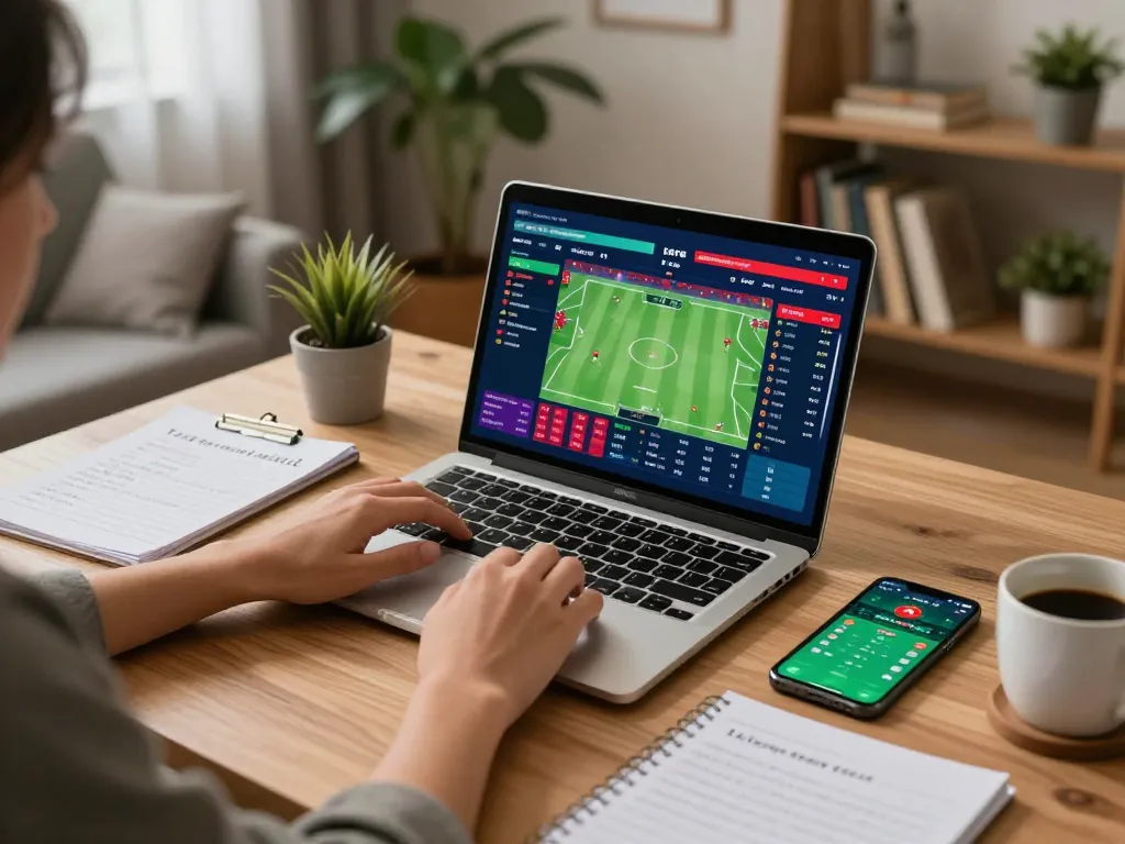 Engaging in keobongda sports betting at home with live stats on screen and strategic notes.