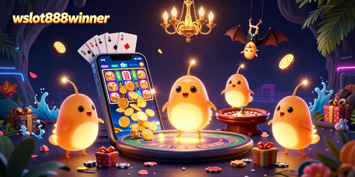 wslot888winner menguji taktik dengan karakter berkilauan dalam suasana kasino, menikmati permainan slot.