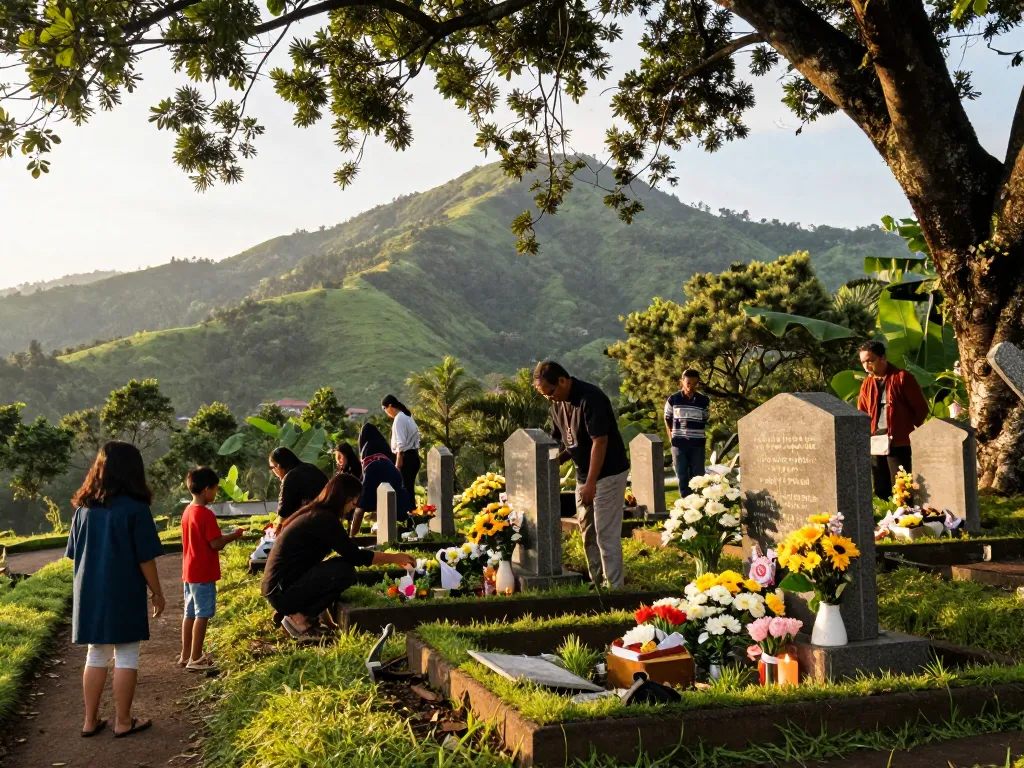Jasa pemakaman jogja di taman memorial yang tenang, menghormati orang terkasih yang dikelilingi oleh alam.