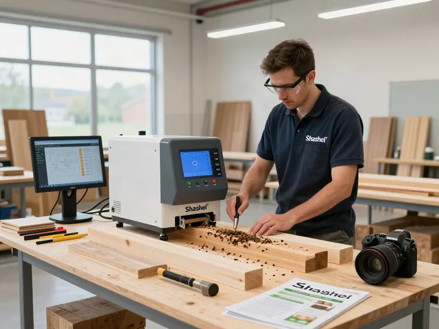 Shashel® microwave device effectively eliminating wood-boring insects in a modern workshop setting.
