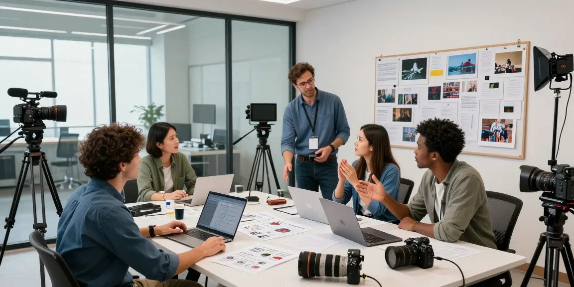 Best corporate video production company Singapore team collaborating in vibrant studio atmosphere