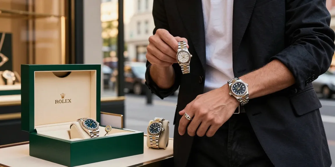 Showcase of rolex super clone watches worn stylishly in an urban setting, highlighting luxury and sophistication.