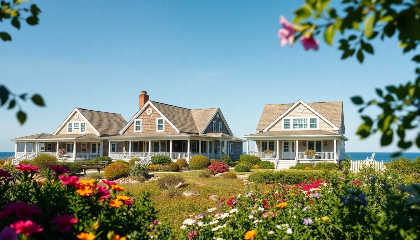 Showcasing beautiful cape cod homes with classic designs set against a tranquil coastal backdrop.