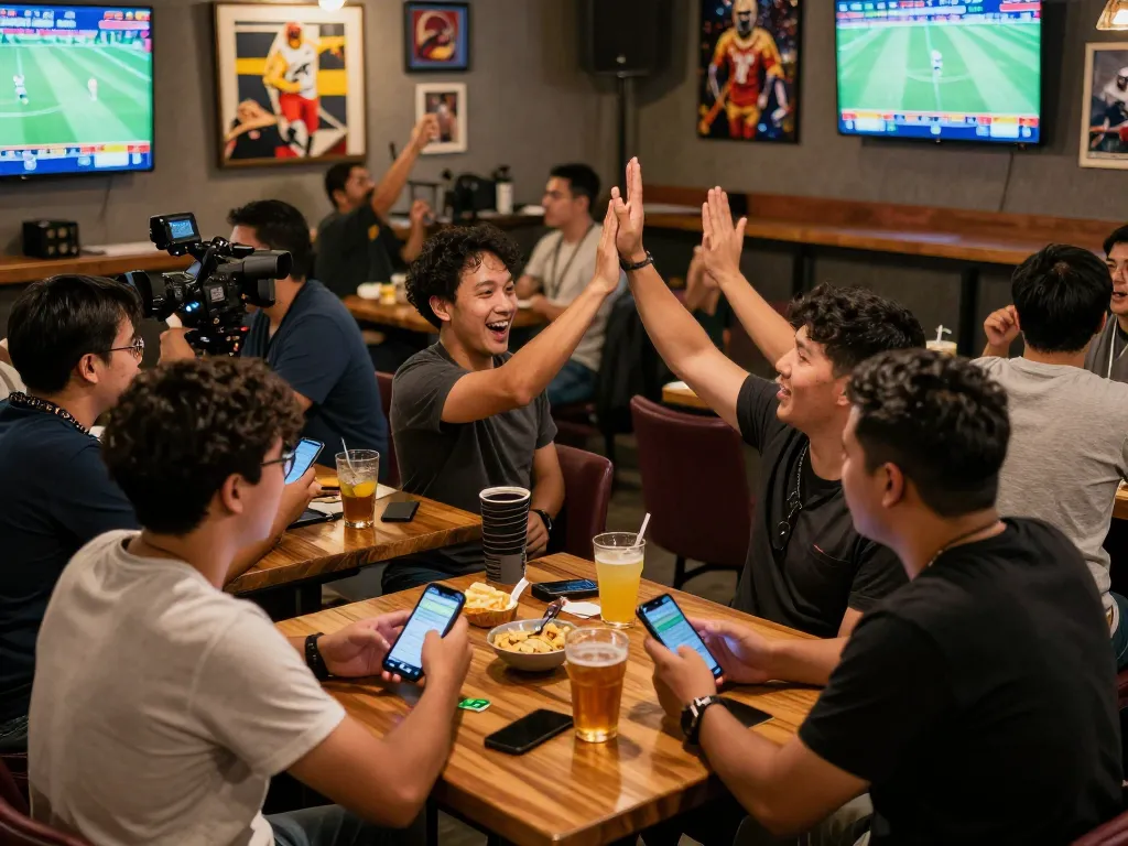 Fans placing bets on vaobet while watching live sports, showcasing the excitement of wagering.