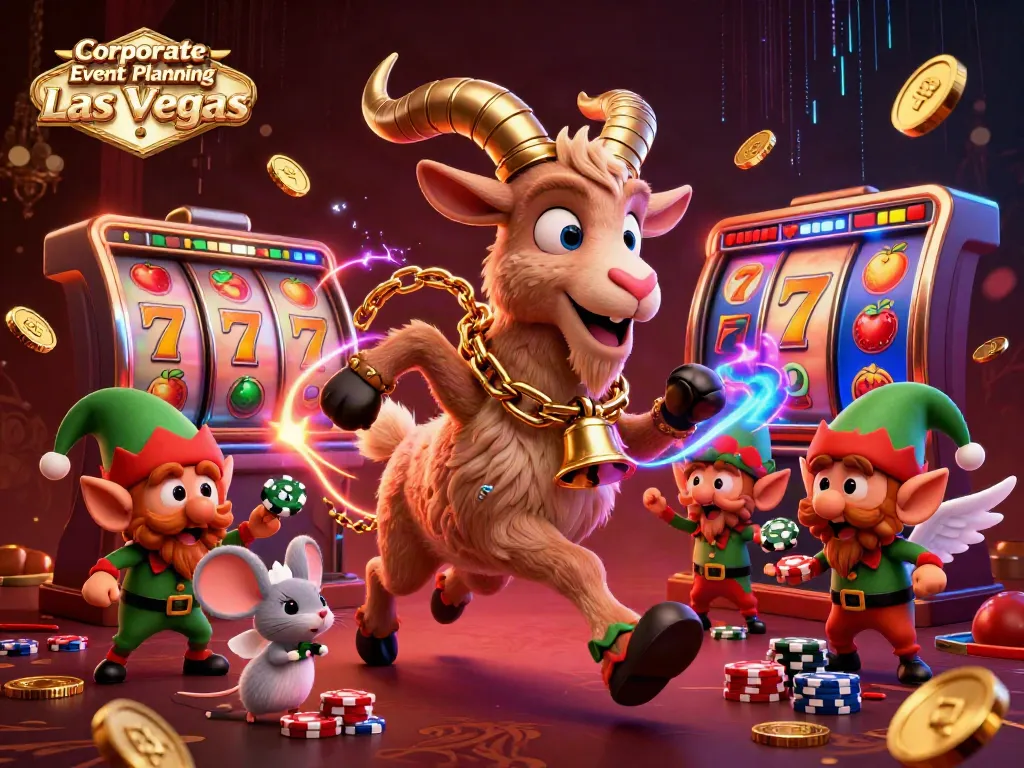 Experience Corporate Event Planning Las Vegas with festive characters in a lively casino atmosphere.