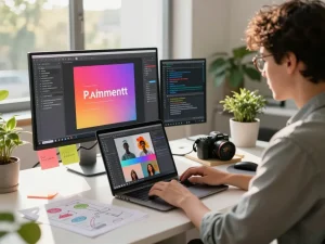 Creative workspace showcasing image to prompt ai method, focusing on a user generating detailed prompts from images.