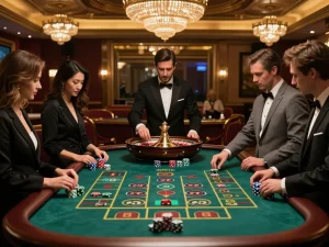 Experience thrilling gameplay at five88 as players engage in an elegant roulette table surrounded by excitement.