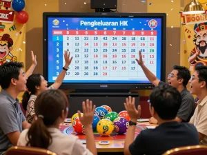 Exciting Pengeluaran HK results reveal moment during a live lottery draw with players celebrating