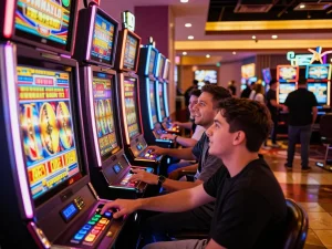 Engaged players experiencing the excitement of link slot machines in a vibrant casino environment