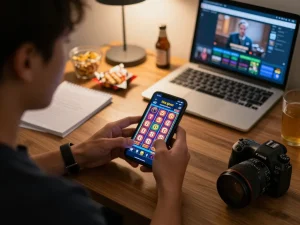 Player engaging with situs gacor options on a mobile app, highlighting online gambling excitement.