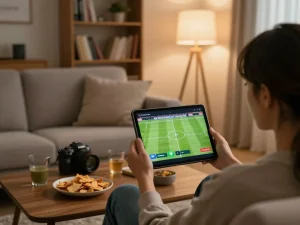 Streaming Socolive soccer matches from home, enhancing casual sports viewing experience.