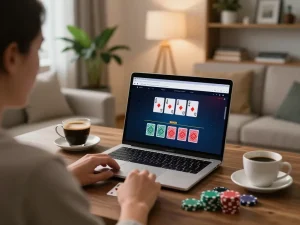 Player engaged in a thrilling live dealer blackjack game on ledak338 platform from home.