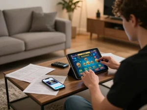 Engaging in exciting online casino gameplay at tr88 with stylish, comfortable setup in a cozy environment.