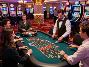 Players engaging with roulette at a vibrant MM88 casino, capturing thrilling bets and wins.