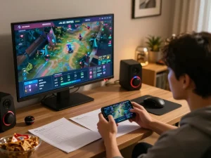 Engaged in esports betting Singapore, a gamer watches a match while placing bets on their smartphone.