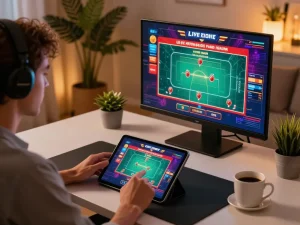 LLWIN player enjoying live dealer game on tablet in stylish home setup