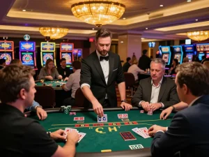 Players strategizing at ALO8's blackjack table, focused on winning hands and thrilling gameplay.