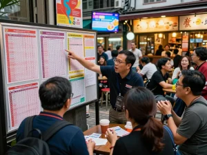 Community enjoying Pengeluaran HK Lotto results updates on a vibrant urban street.