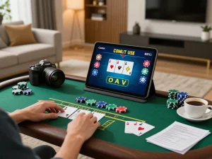Engaging in responsible gaming with fc88 on a tablet while enjoying a cozy atmosphere.