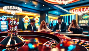 Players enjoy excitement at a Non gamstop casino roulette table with vibrant, engaging surroundings.