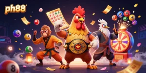 Experience the thrill of ph88 with a lively scene featuring gambling elements and interactive characters.