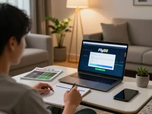 Betting on fly88 select platform while analyzing sports stats in a cozy living room.