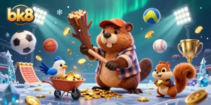 Experience exciting wins at bk8 with golden coins raining down and sports betting elements in this immersive illustration.