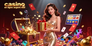 Vivez l'excitation au casino en ligne argent réel avec un thème festif du Nouvel An Lunaire mettant en avant des joueurs et des éléments vibrants.