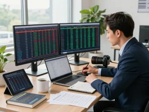 Expert analyzing kèo nhà cái odds in a modern office with live data.