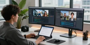 AI image detector analysis in a modern digital workspace with advanced tools and a focused analyst.