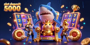 Spin to win with slot deposit 5000, where golden hamster kings rule in a vibrant casino scene.
