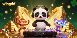 Experience wing4d action with a DJ panda and vibrant casino elements in a dazzling scene.