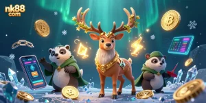 Engage in thrilling gameplay at nk88 com with vibrant casino characters and neon elements.