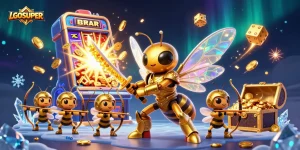 Engage with LGOSUPER's thrilling slot game action featuring a vibrant jackpot explosion.