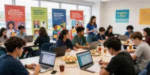School leaver jobs workshop with diverse youth engaging in career readiness activities.